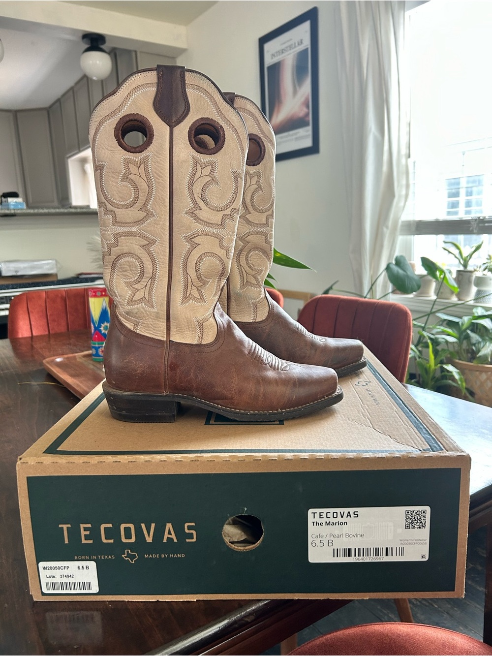 Tecovas Two-Tone Brown Leather & Cream Shaft Western Boots